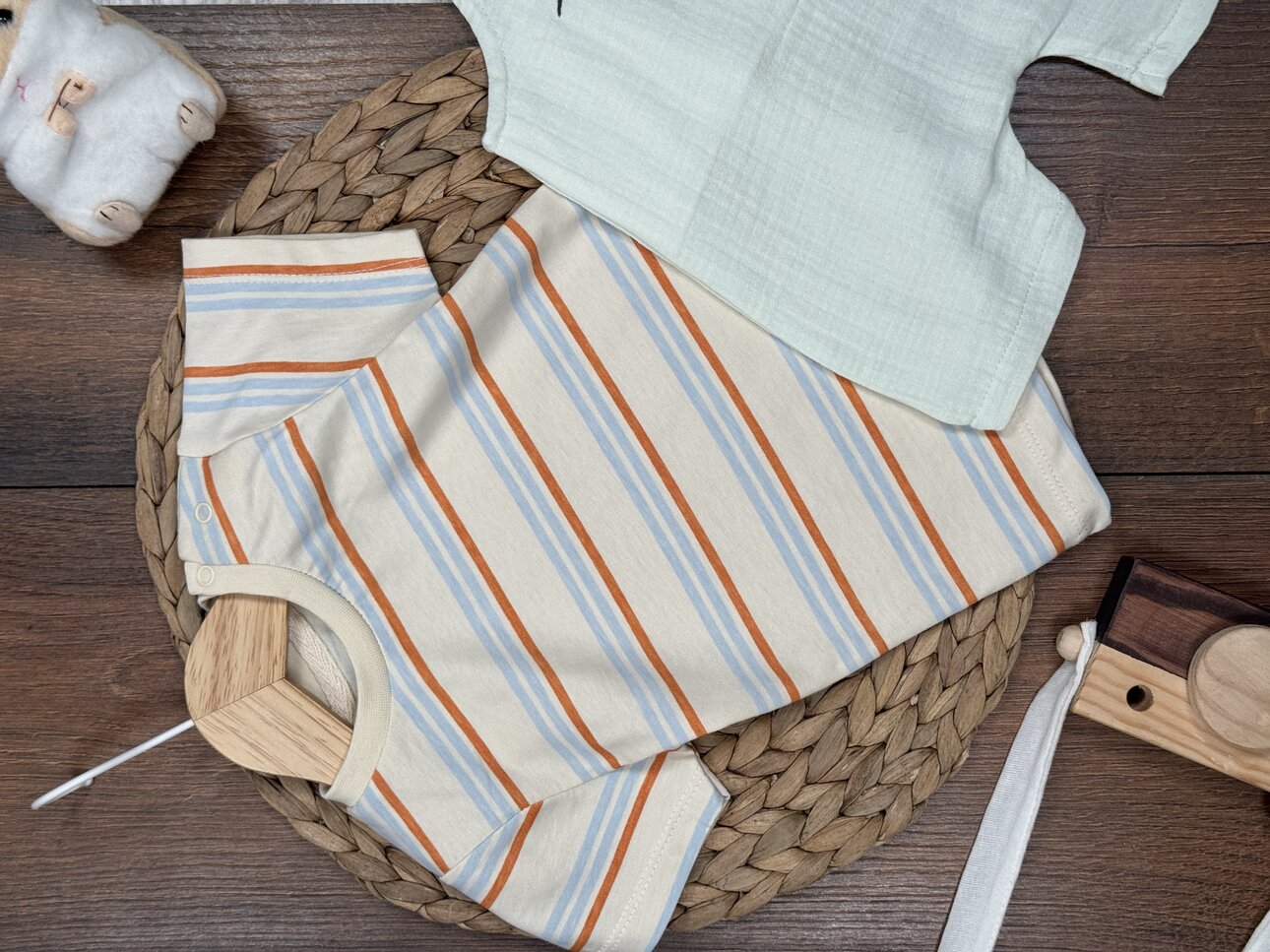 Pamuklu Kaplumbağa Desenli  Müslin 2li Erkek Bebek Tulum Salopet