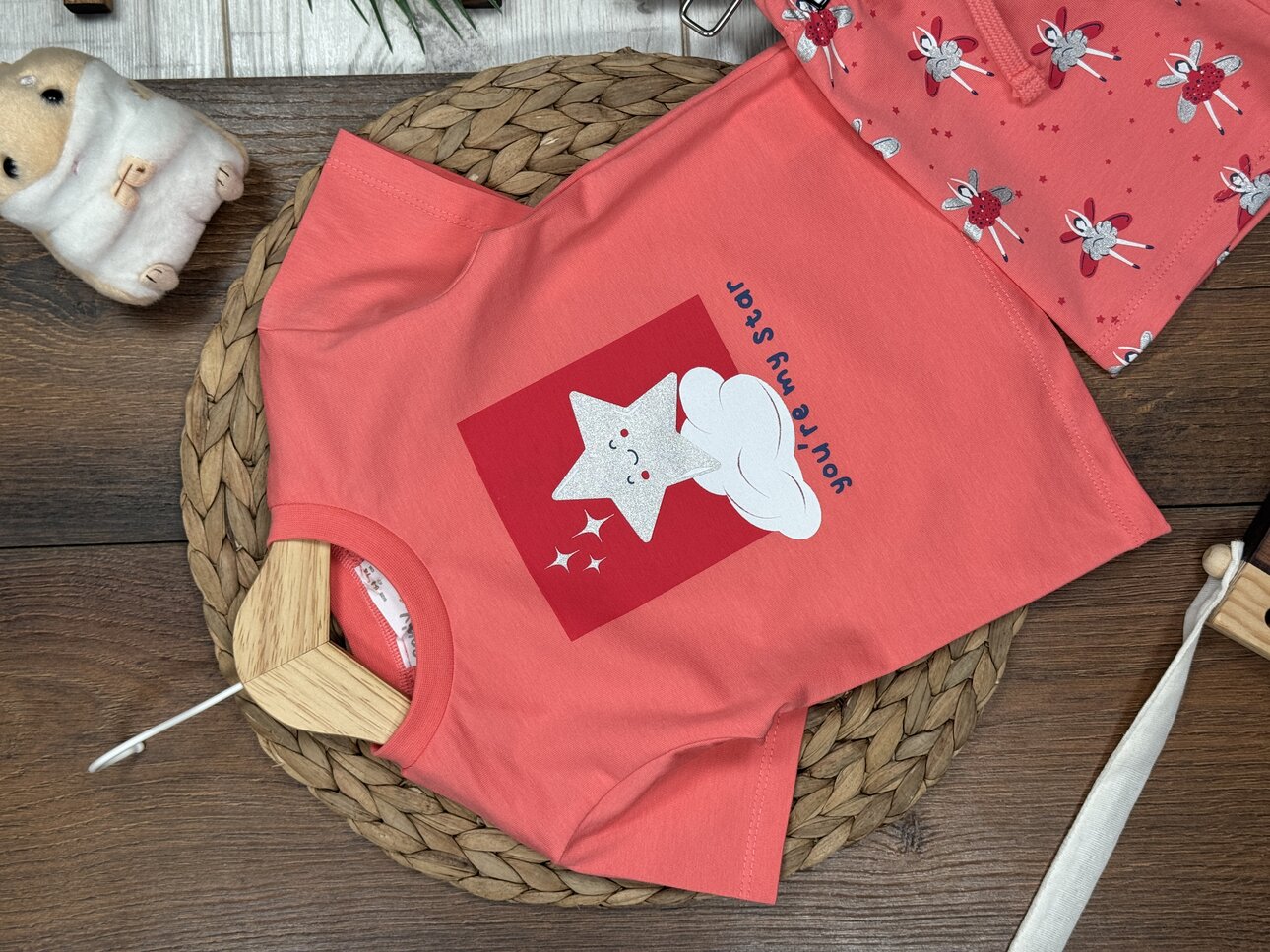 Pamuk Yıldız Desenli Kız Bebek Şortlu 2li Takım