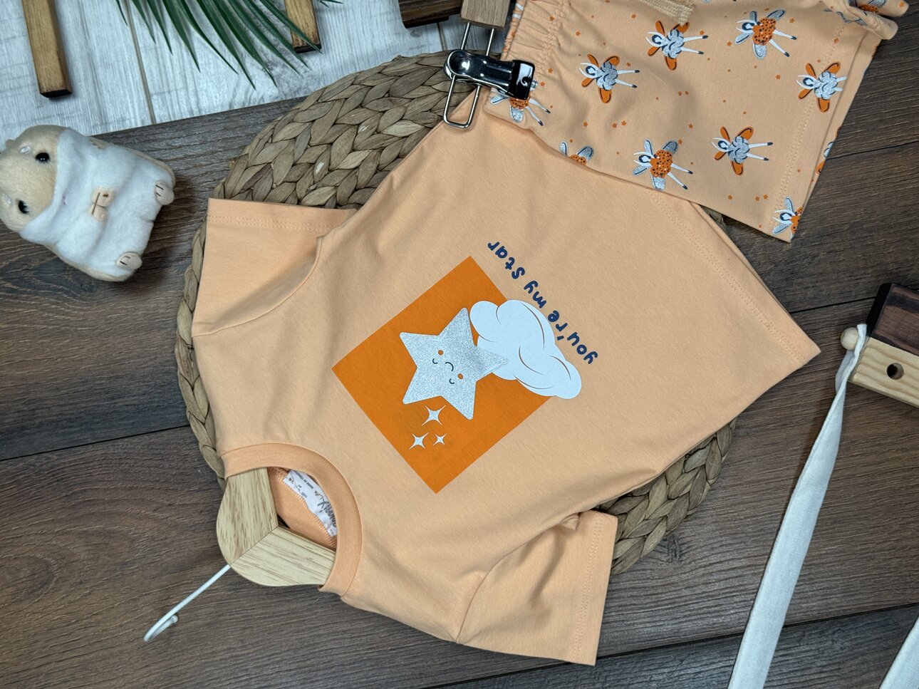 Pamuk Yıldız Desenli Kız Bebek Şortlu 2li Takım