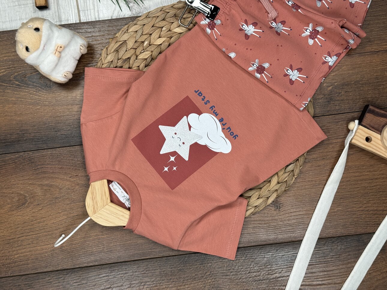 Pamuk Yıldız Desenli Kız Bebek Şortlu 2li Takım