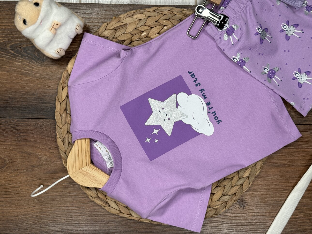 Pamuk Yıldız Desenli Kız Bebek Şortlu 2li Takım