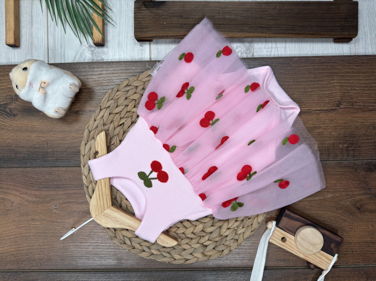 Kiraz Detaylı Kız Bebek Elbise