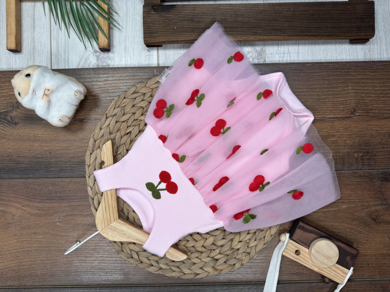 Kiraz Detaylı Kız Bebek Elbise