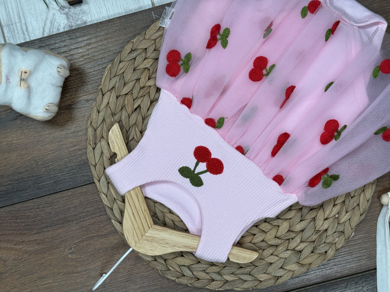 Kiraz Detaylı Kız Bebek Elbise