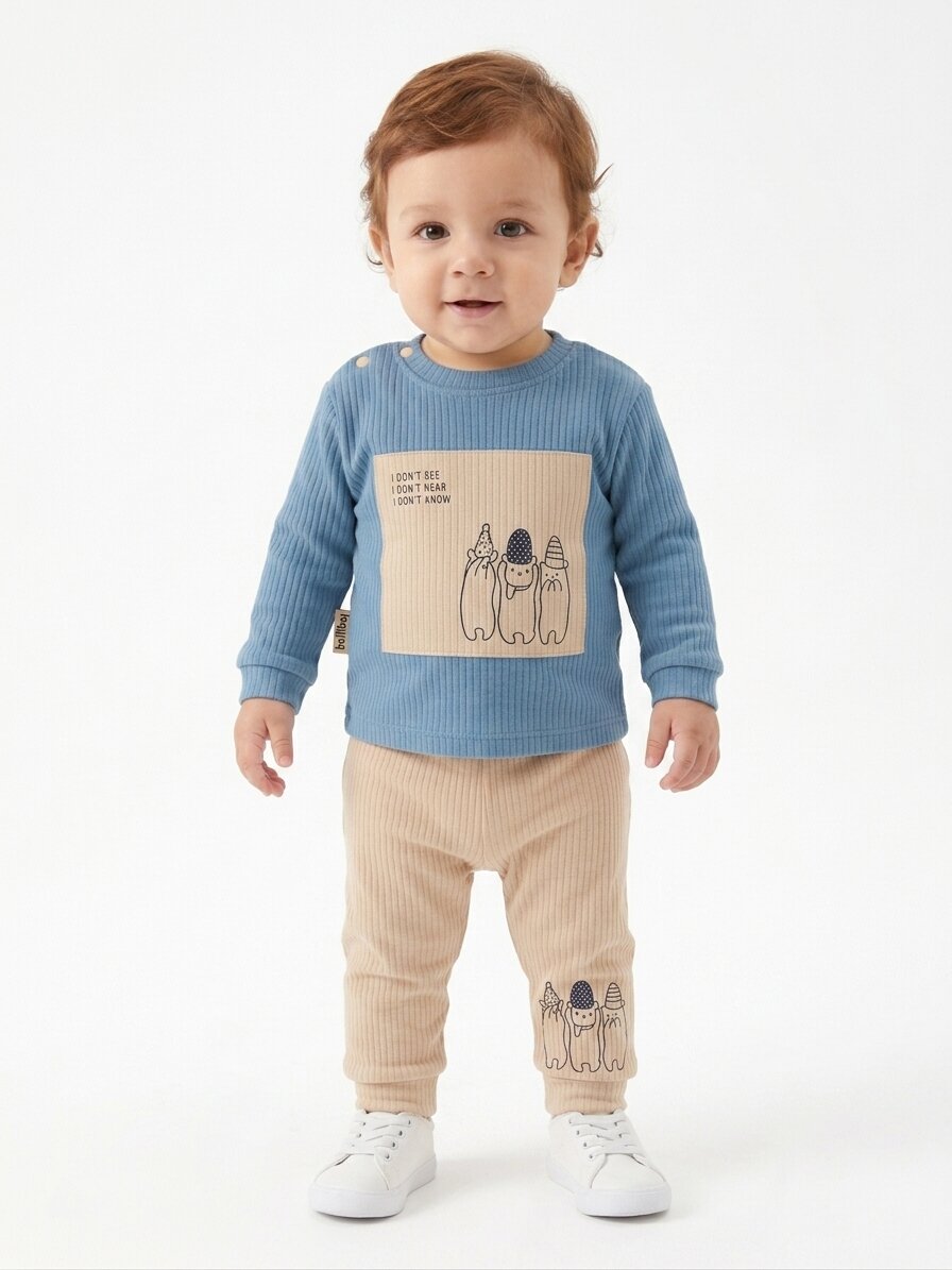 Pamuklu Raporlu Kumaş Mevsimlik Erkek Bebek 2li Takım