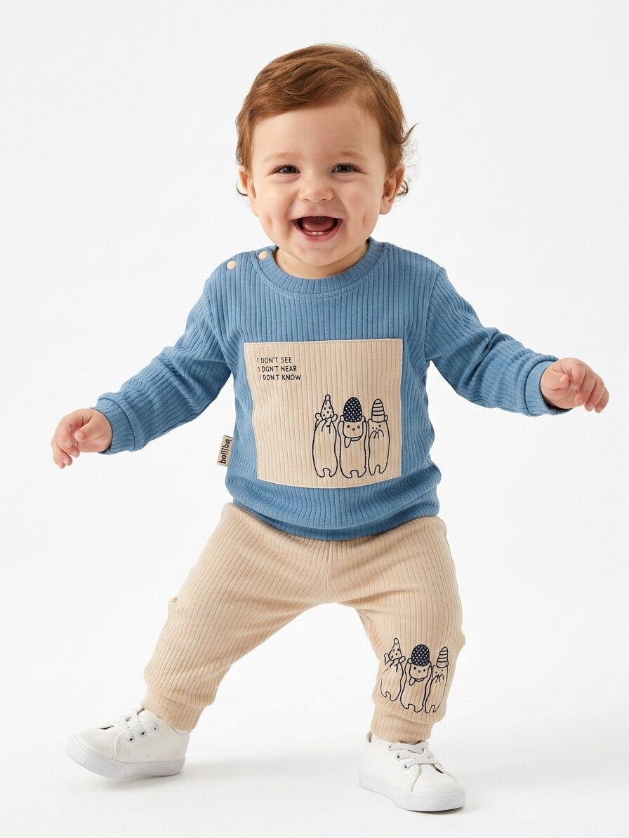 Pamuklu Raporlu Kumaş Mevsimlik Erkek Bebek 2li Takım