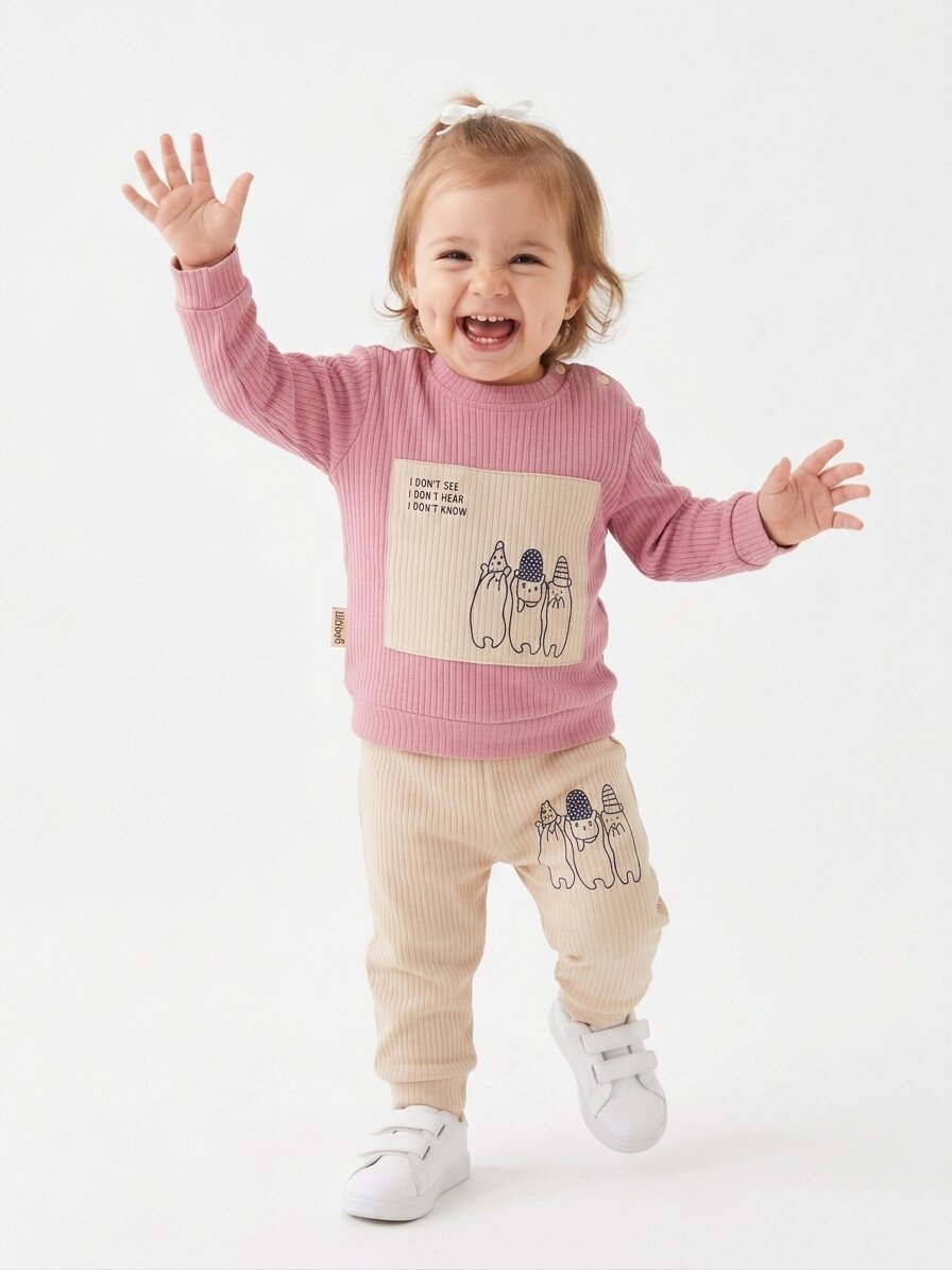 Pamuklu Raporlu İnetrlok Kumaş Kız Bebek 2li Takım