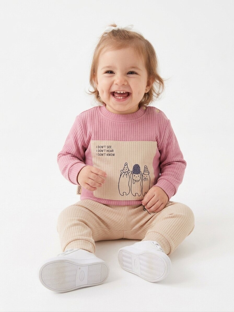 Pamuklu Raporlu İnetrlok Kumaş Kız Bebek 2li Takım