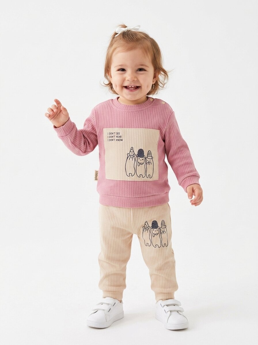 Pamuklu Raporlu İnetrlok Kumaş Kız Bebek 2li Takım