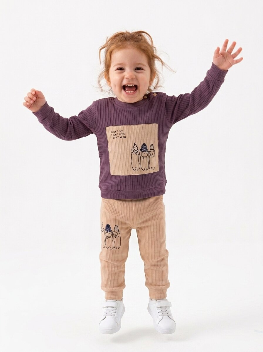 Pamuklu Raporlu İnetrlok Kumaş Kız Bebek 2li Takım