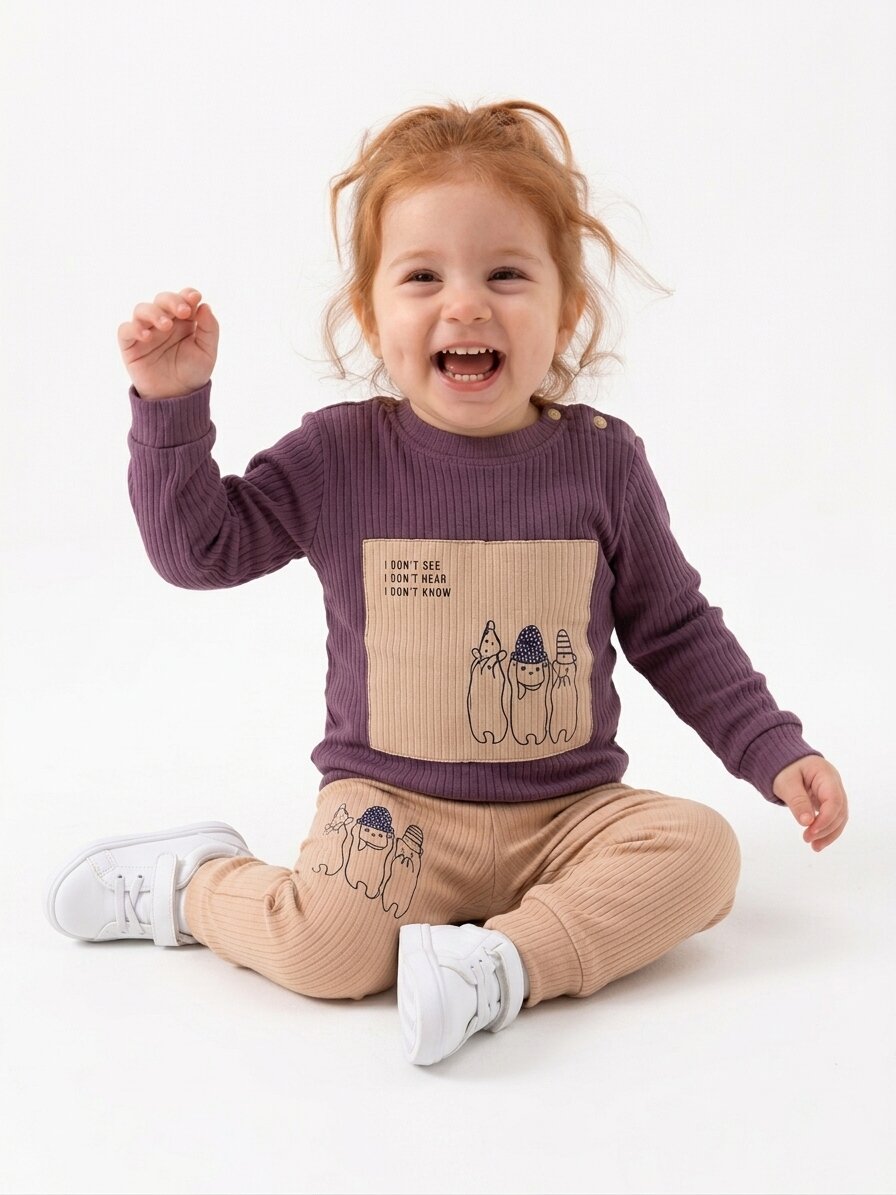 Pamuklu Raporlu İnetrlok Kumaş Kız Bebek 2li Takım