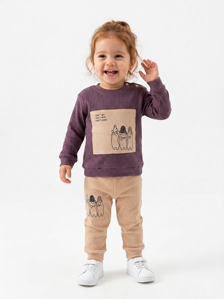 Pamuklu Raporlu İnetrlok Kumaş Kız Bebek 2li Takım