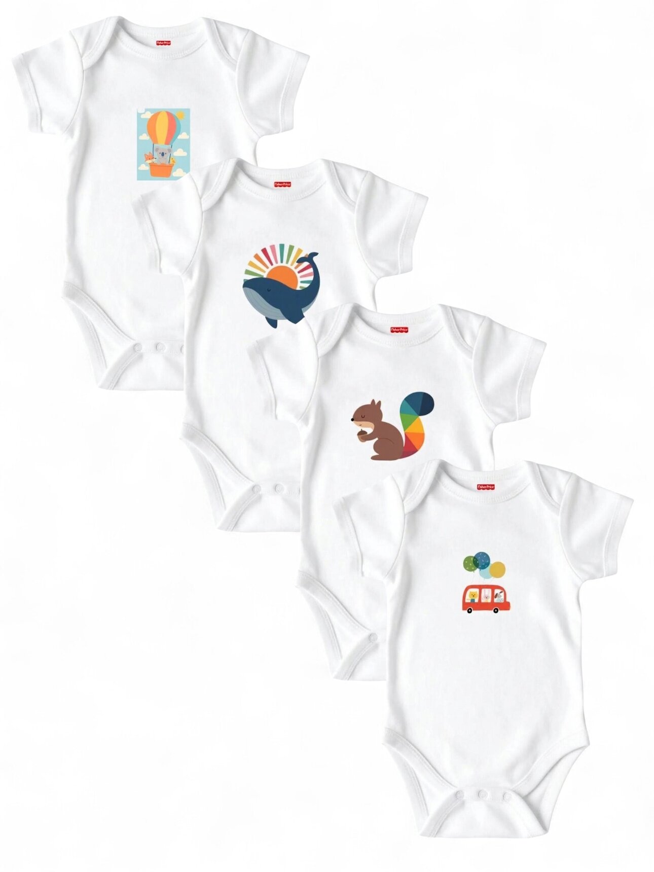 Organik Pamuklu Yarım Kollu Desenli 4lü Zıbın Set Takım