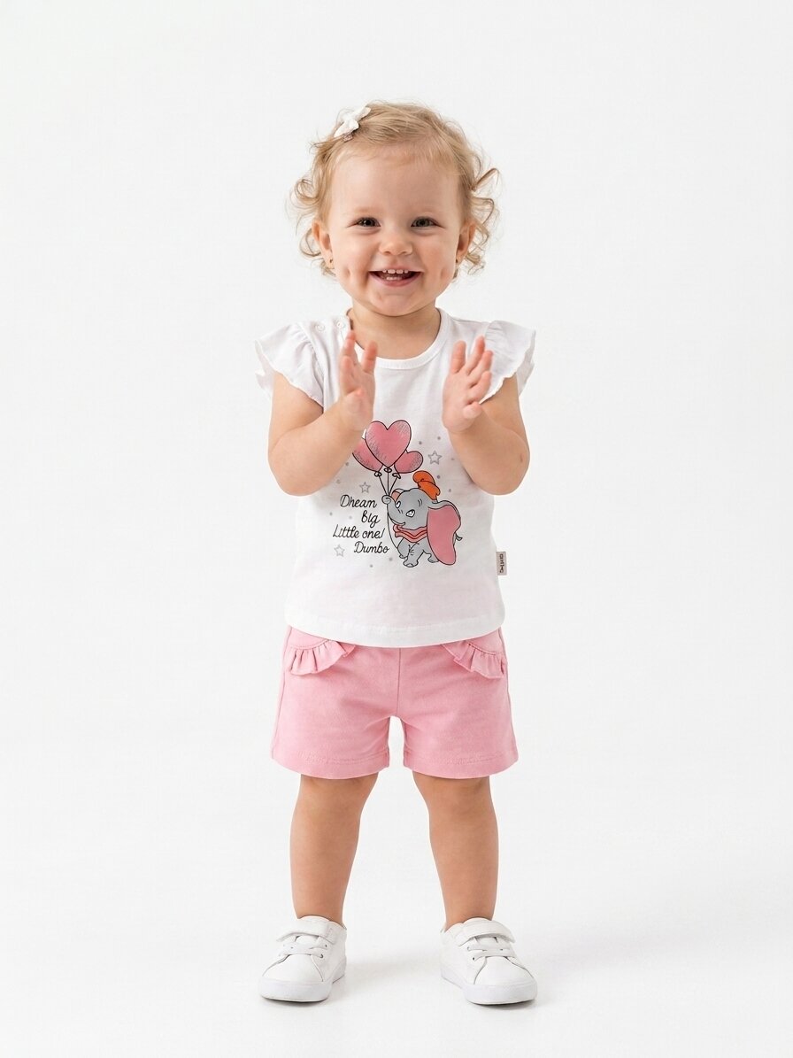 Pamuklu Sevimli Fil Detaylı Kız Bebek 2li Şortlu Takım