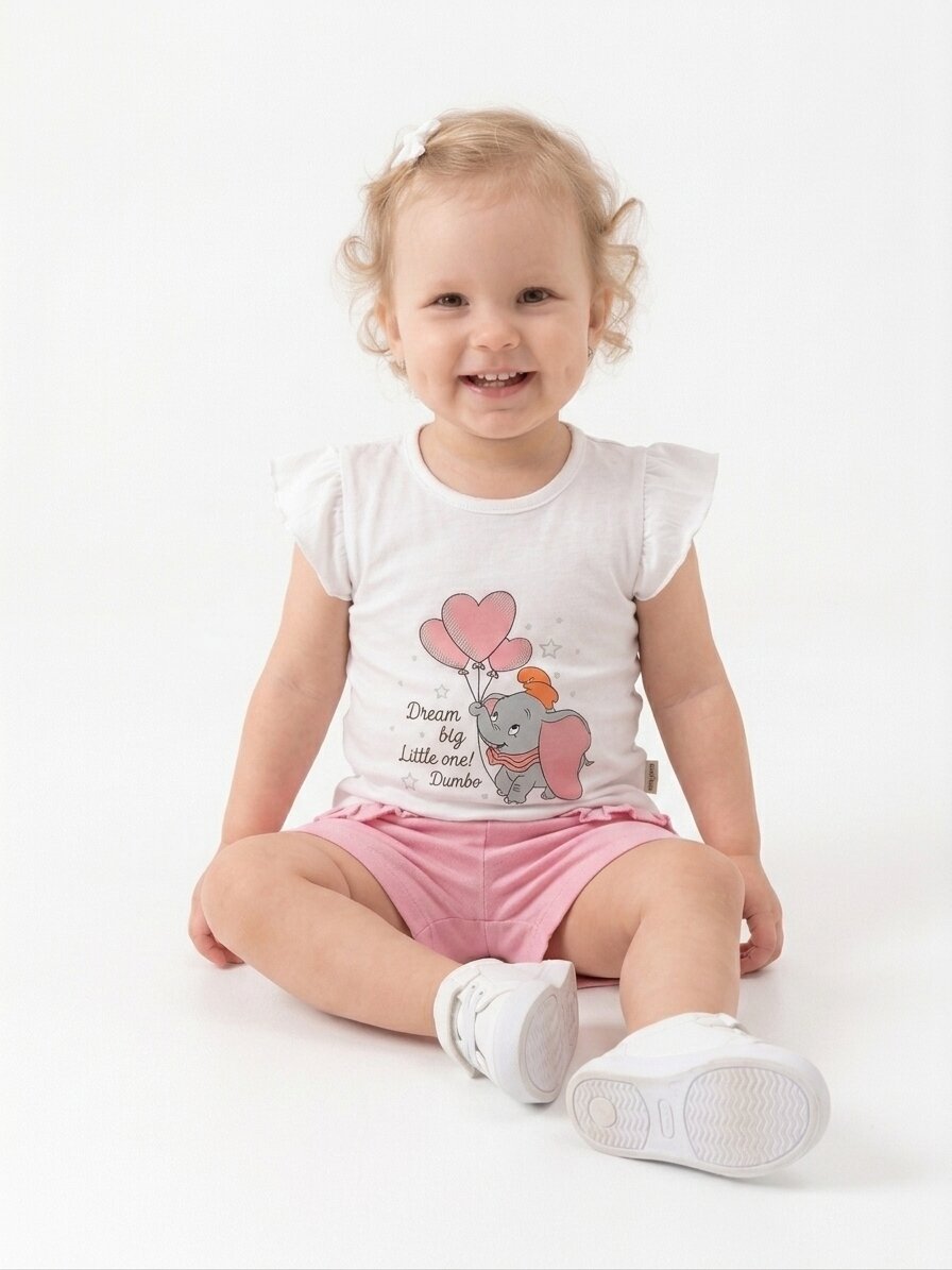 Pamuklu Sevimli Fil Detaylı Kız Bebek 2li Şortlu Takım