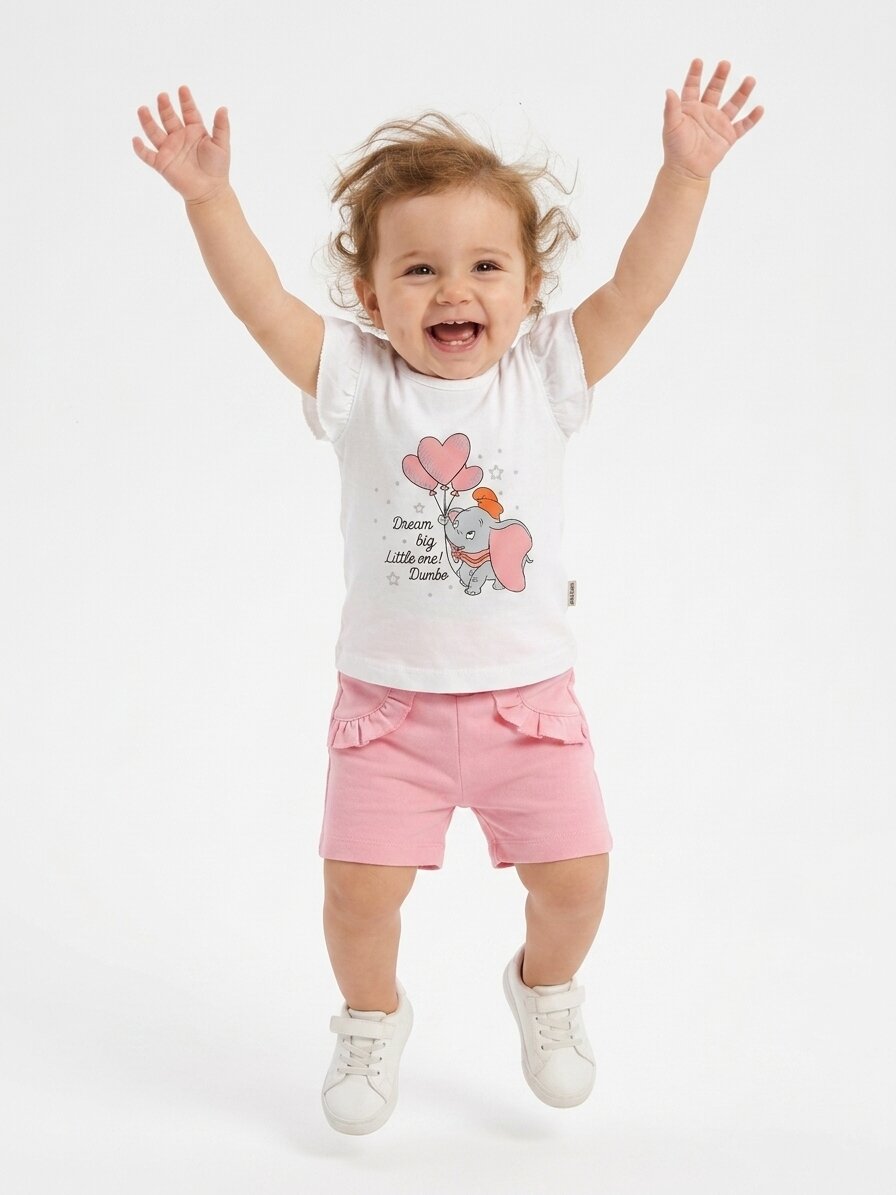 Pamuklu Sevimli Fil Detaylı Kız Bebek 2li Şortlu Takım
