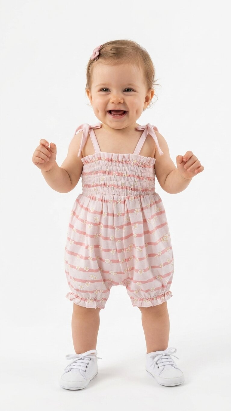 Pamuklu Çiçekli İp Askılı Kız Bebek Tulum