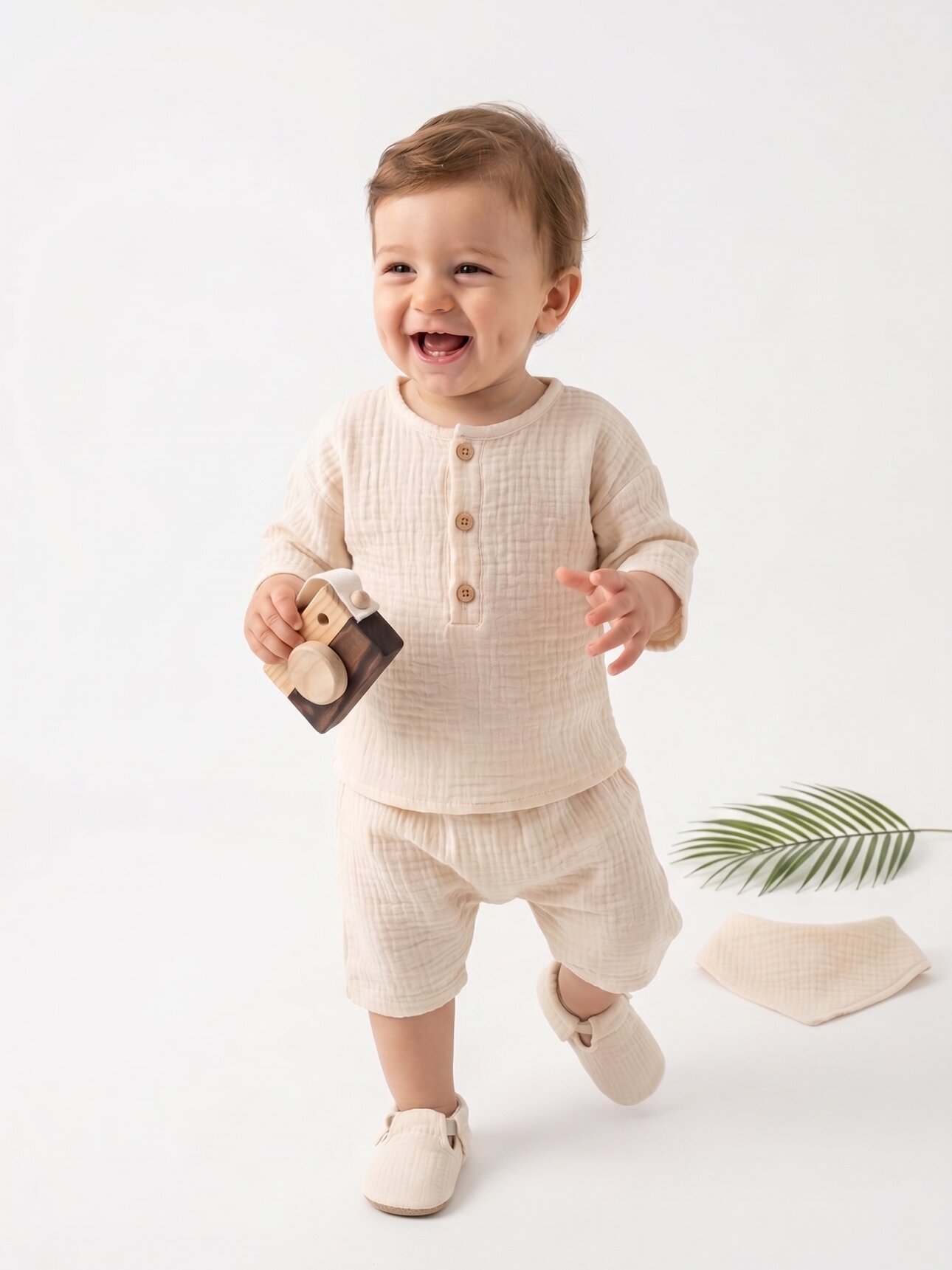 Pamuklu Müslin 3lü Erkek Bebek Takım