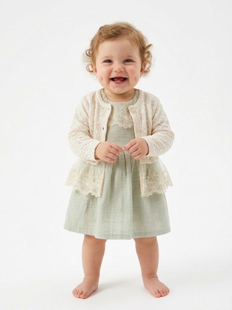 Pamuklu Dantel Detaylı Bolerolu 2li Kız Bebek Elbise