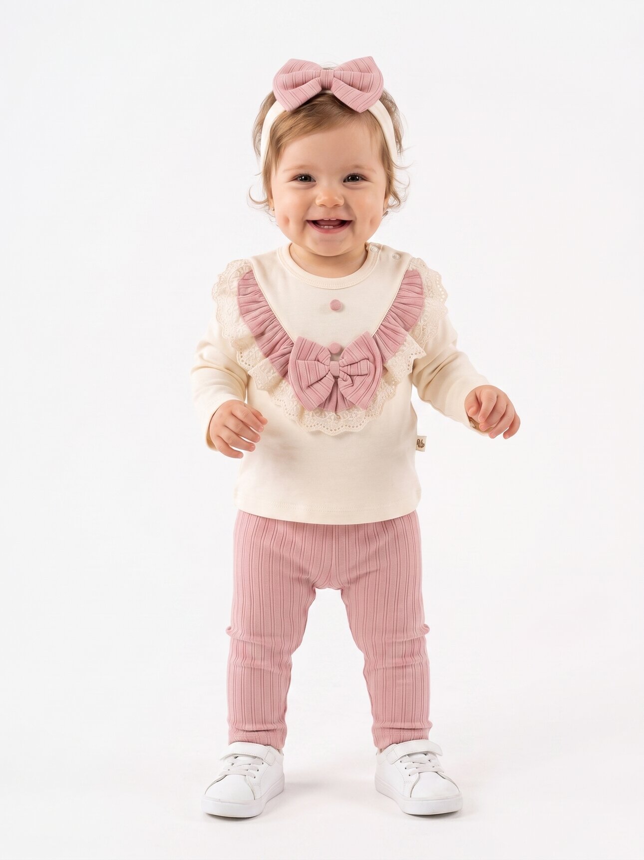 Pamuklu Dantel Detaylı Kız 3lü Bebek  Takım