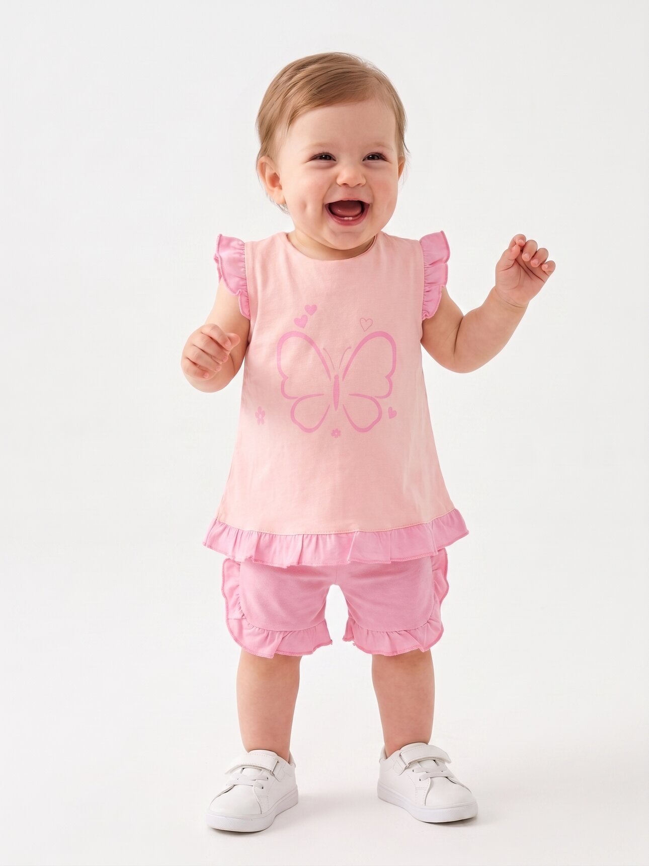 Pamuklu Kelebek Detaylı Kız Bebek 2li Takım