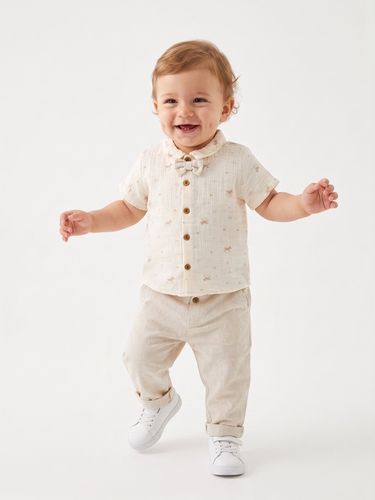 Organik Saf Pamuk Bayramlık Papyon Detaylı Yumuşacık 2li Erkek Bebek Takım