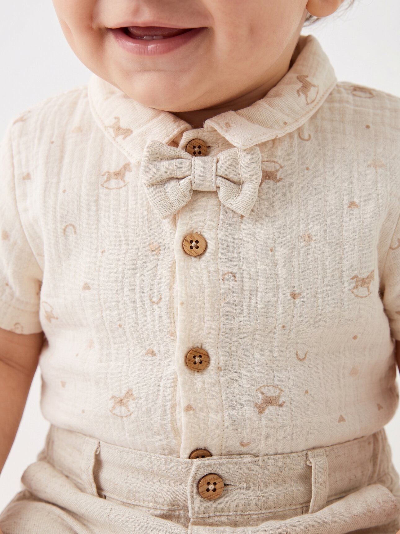 Organik Saf Pamuk Bayramlık Papyon Detaylı Yumuşacık 2li Erkek Bebek Takım