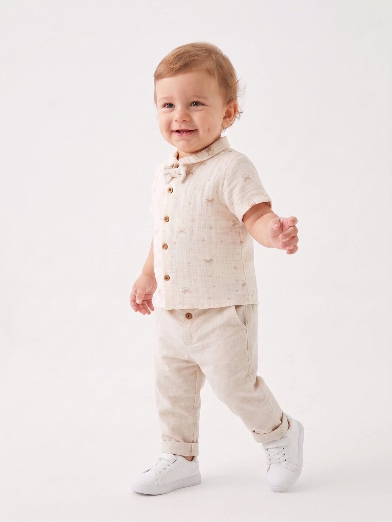 Organik Saf Pamuk Bayramlık Papyon Detaylı Yumuşacık 2li Erkek Bebek Takım