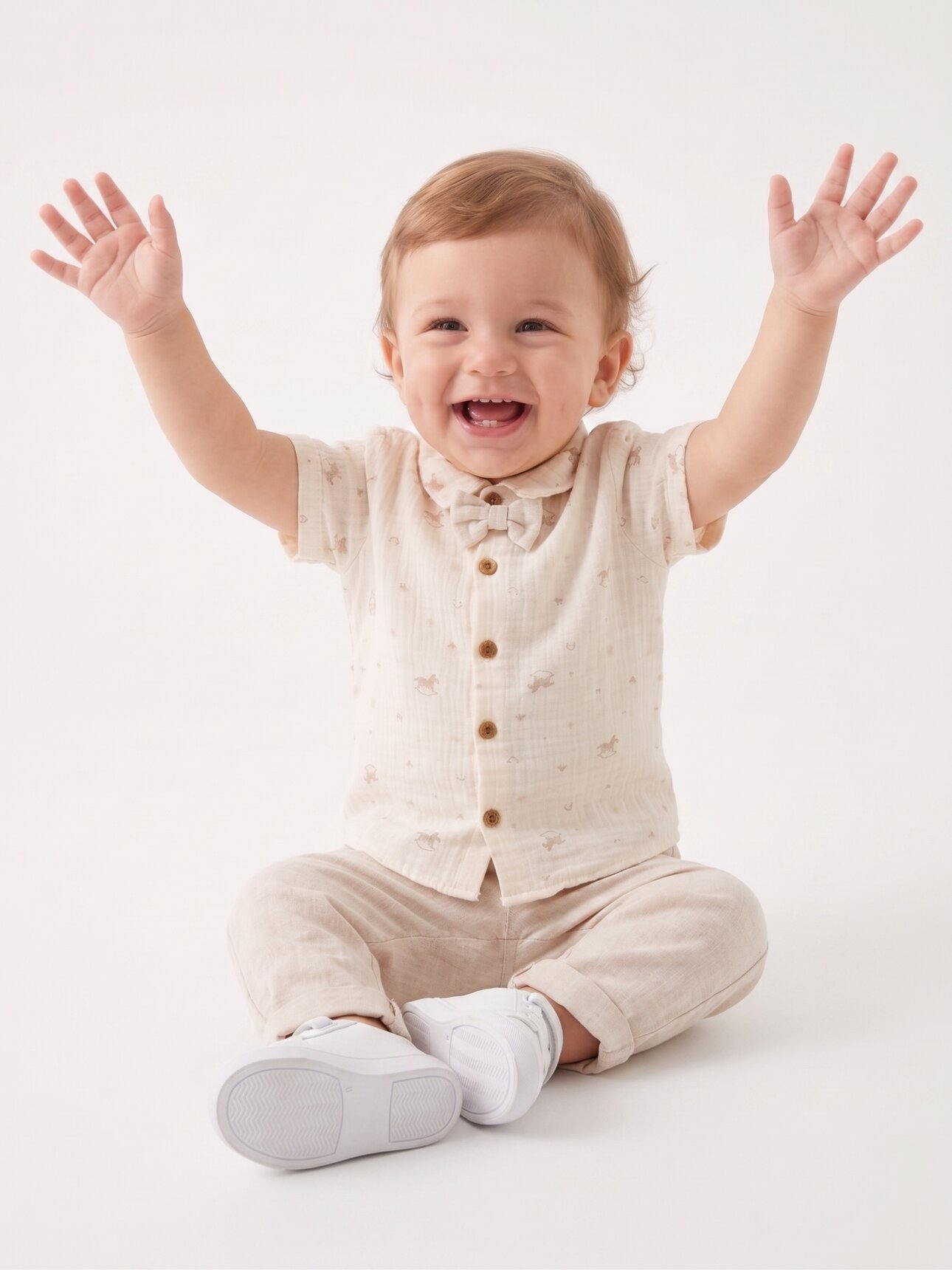 Organik Saf Pamuk Bayramlık Papyon Detaylı Yumuşacık 2li Erkek Bebek Takım