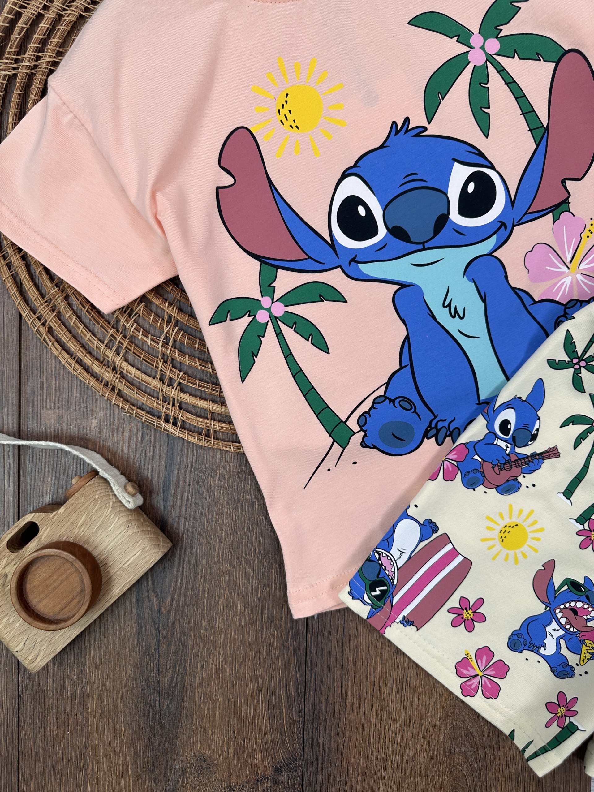 Pembe Fil Detaylı Yazlık Pamuku Beli Lastikli Kız Çocuk Takım
