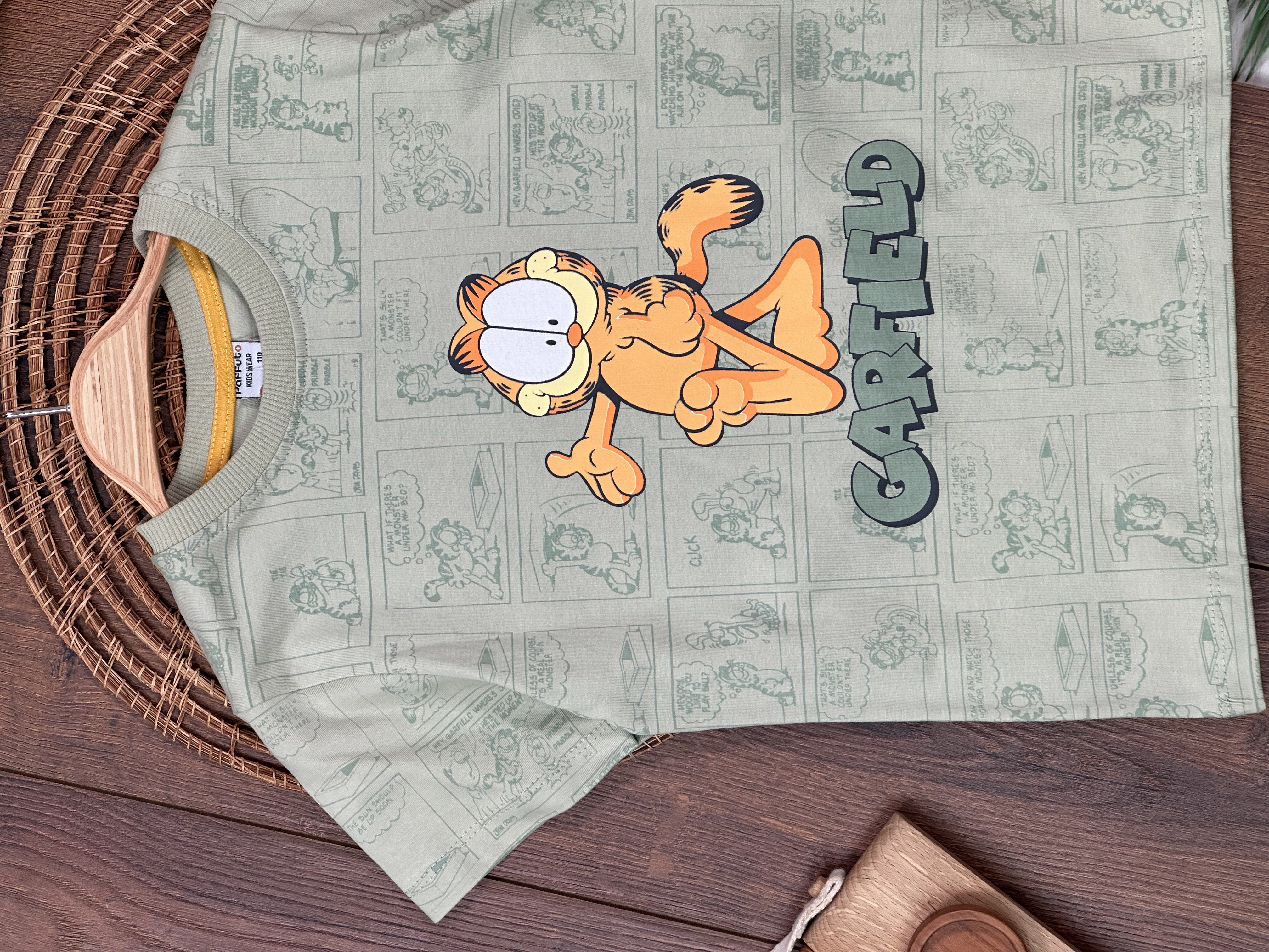 PAFFUTO KİDS YEŞİL YENI SEZON KISA KOLLU, GARFİELD PAMUKLU, DESENLİ, YAZLIK ERKEK ÇOCUK & BEBEK TİŞÖRT