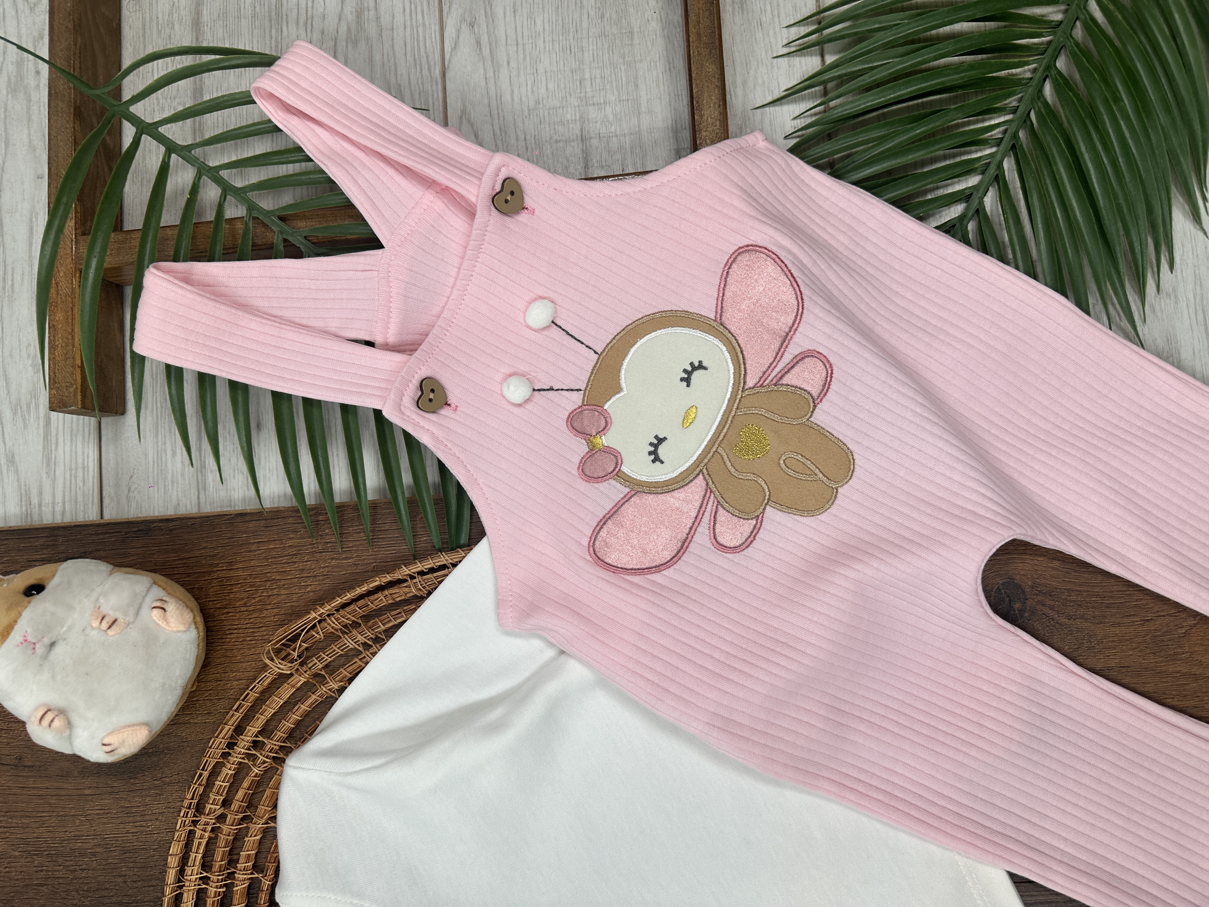 Toz Pembe Renk Kız Bebek & Çocuk Pamuklu 2 Parça Tulum