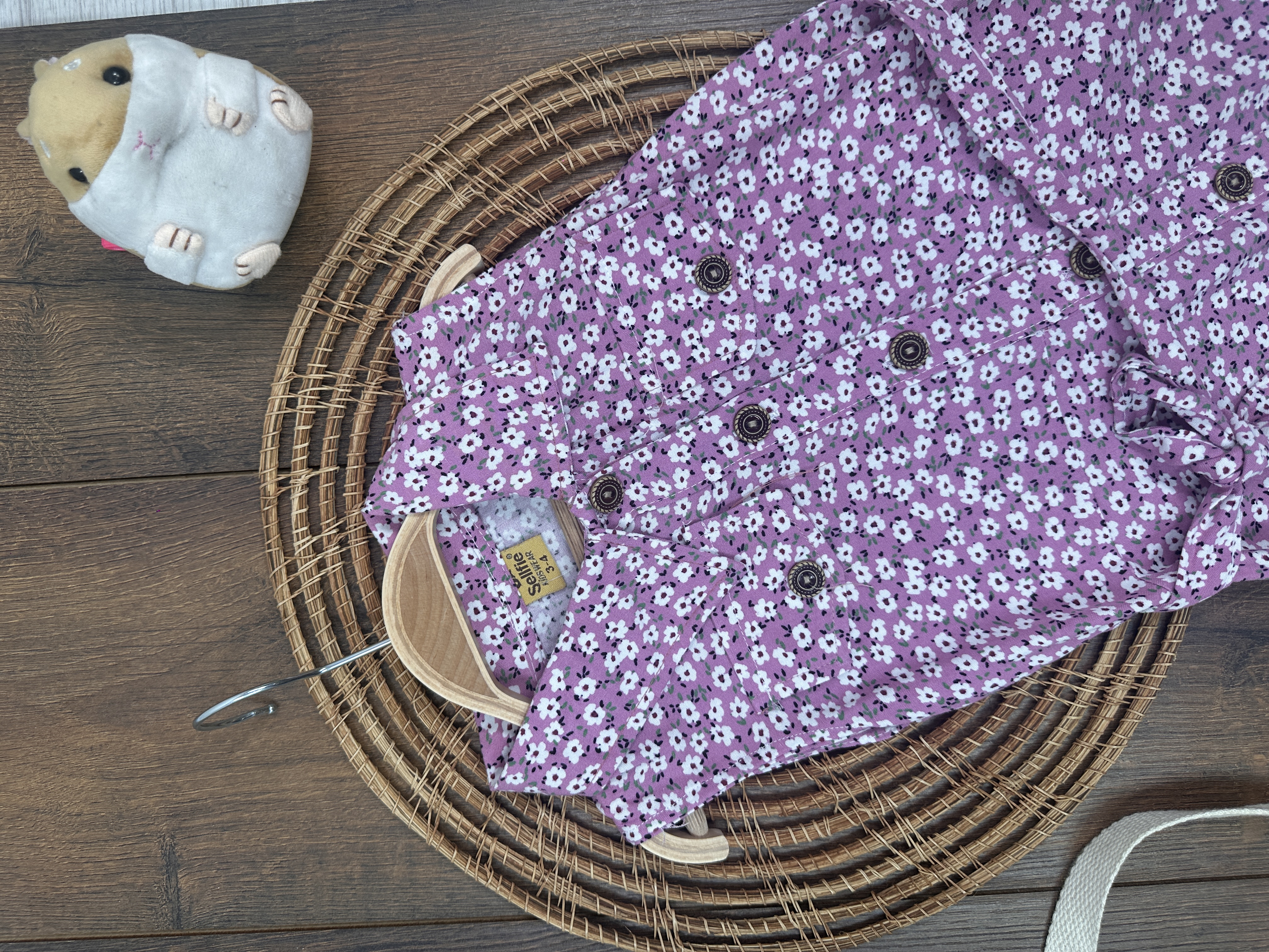 PEMBE POLO YAKA ASKILI GÖMLEK CEPLİ DÜĞMELİ PAMUKLU KIZ ÇOCUK & BEBEK ELBİSE