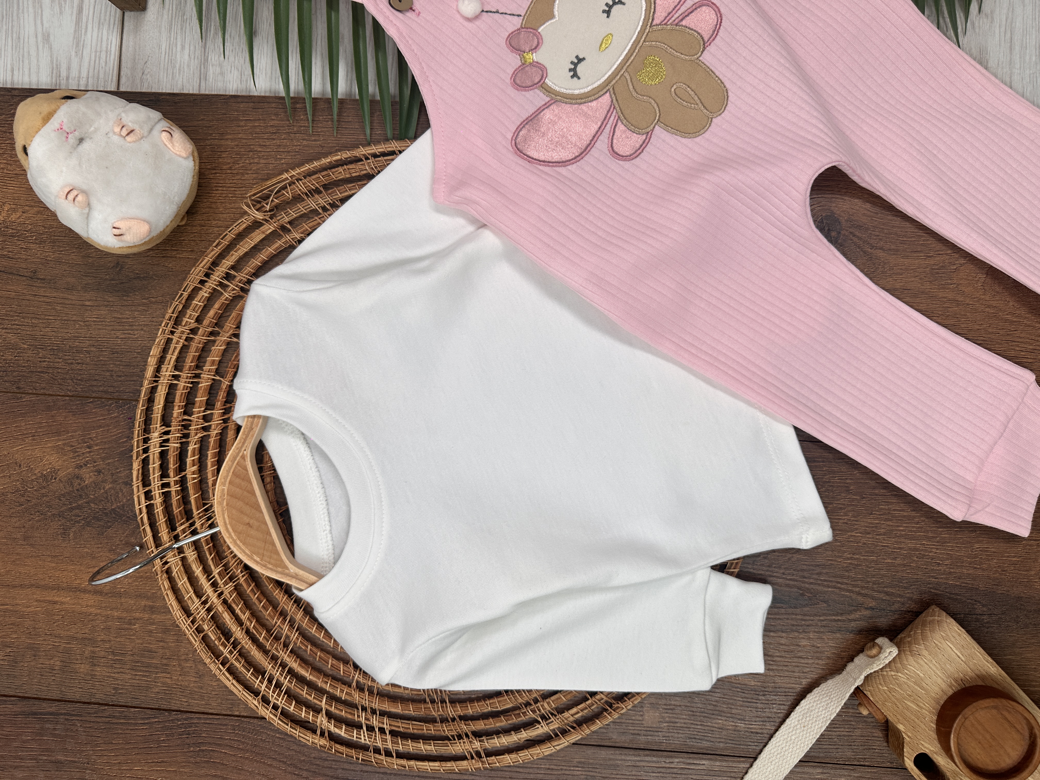 Toz Pembe Renk Kız Bebek & Çocuk Pamuklu 2 Parça Tulum